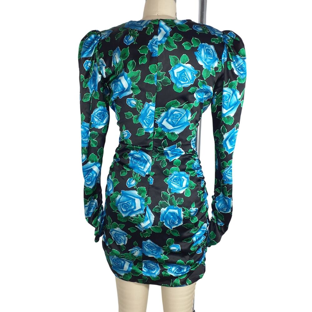 Alessandra Rich Draped Blue Floral Print Mini Dress Size IT 40 / US 10.5 - Picture 3 of 5